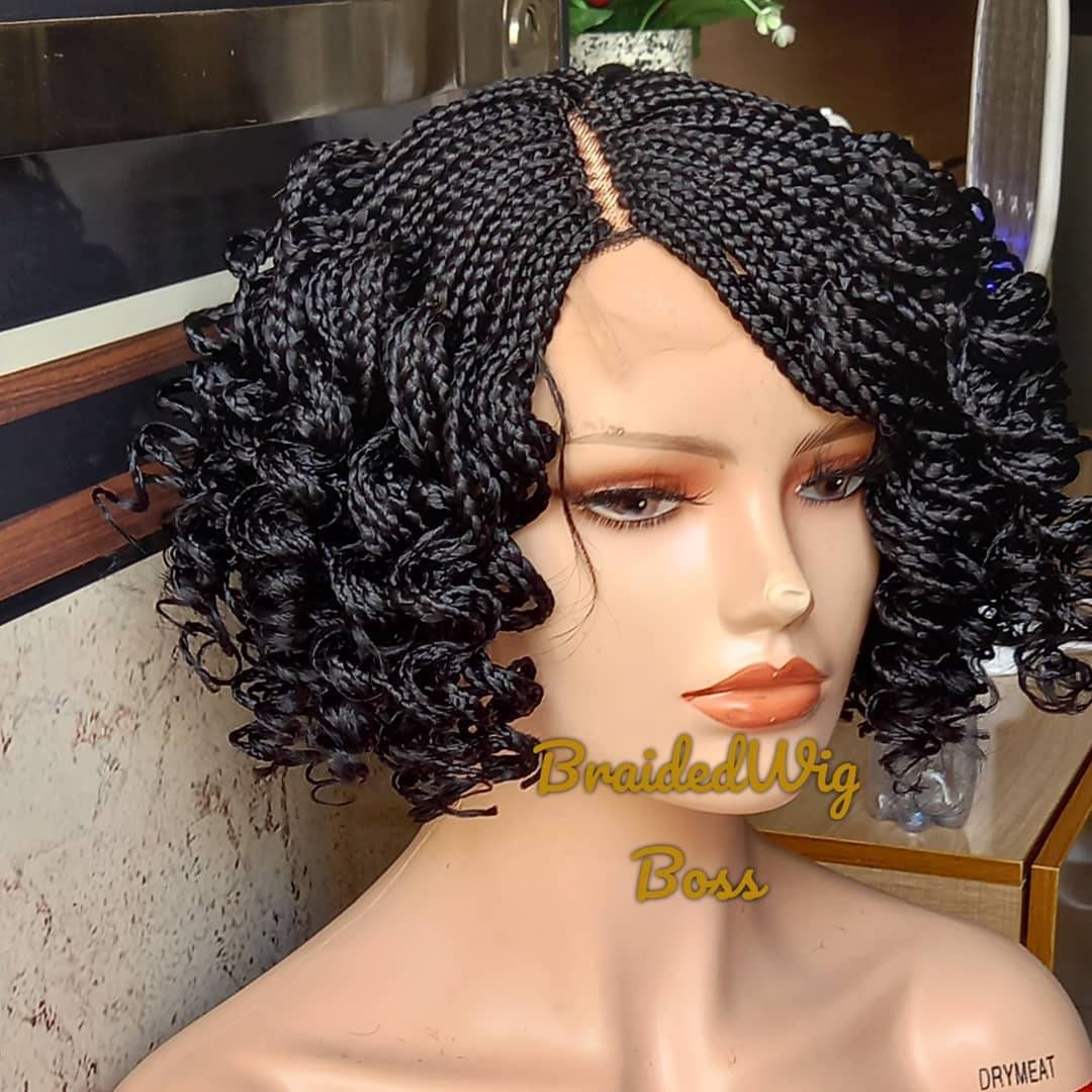 Short curly braid wig braided lace front wigs for black women cornrows knotless braids faux locs dreadlocks human hair lace wig braided wig