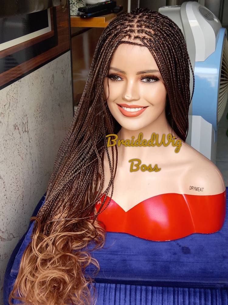 Spanish bouncy curls knotless braided wig on full lace wig, braided lace front wigs for black women, human hair braided wigs