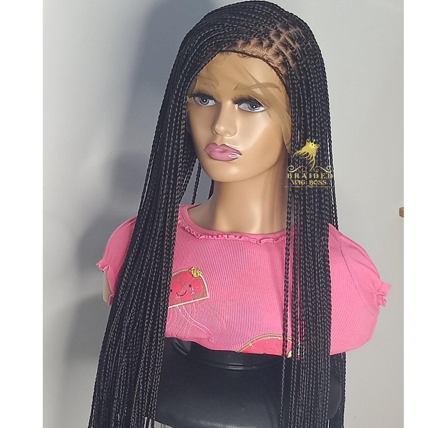 Ready to Ship Knotless braided wigs for black women human hair lace front 30" New Black box braid wig