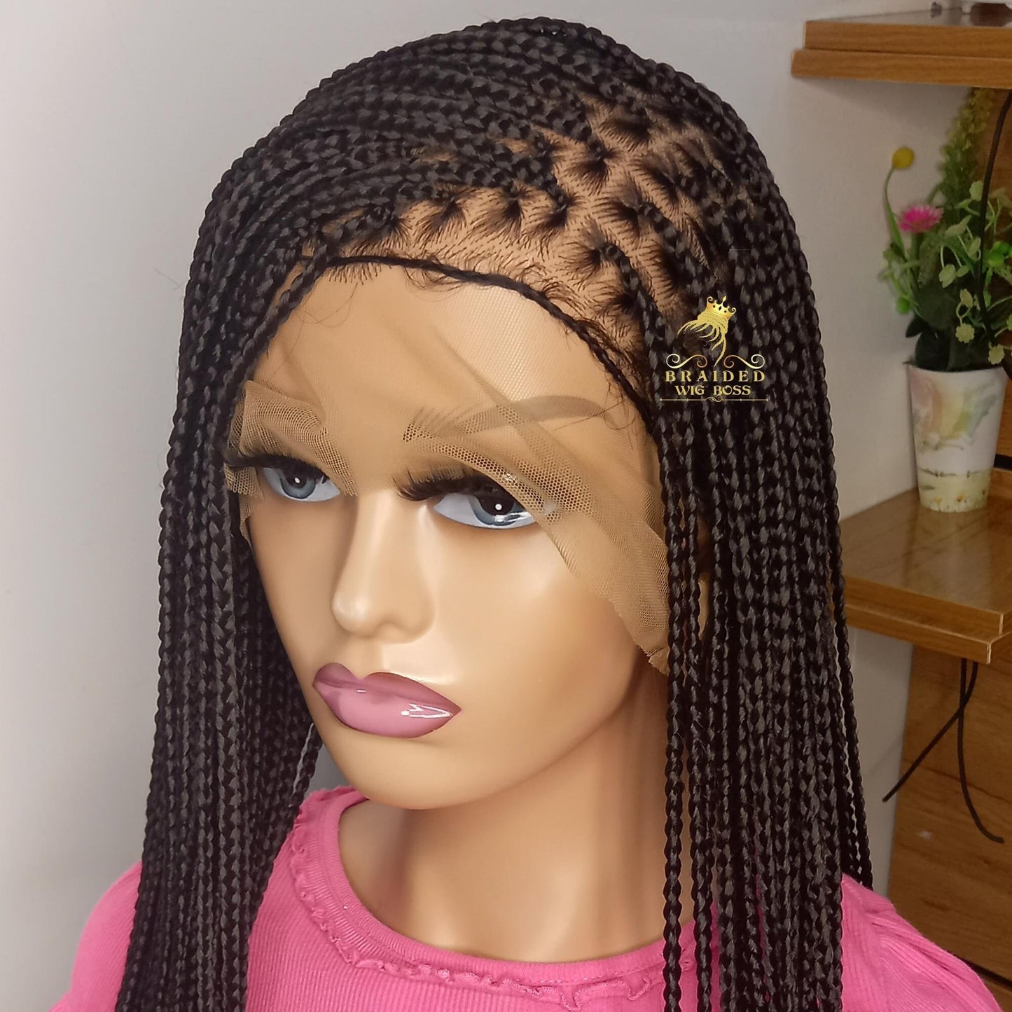 Ready to Ship Knotless braided wigs for black women human hair lace front 30" New Black box braid wig