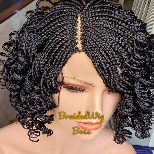 Short curly braid wig braided lace front wigs for black women cornrows knotless braids faux locs dreadlocks human hair lace wig braided wig