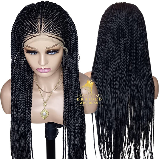 Cornrow wig on 13 by 5 lace front wig color 1, 30 inches, African braided lace wig for black women