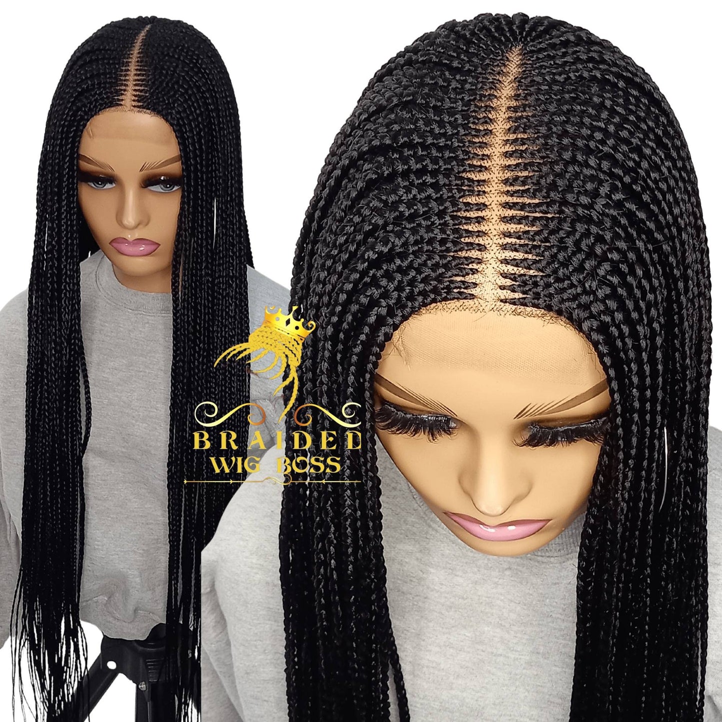 Cornrow braided wig on 2 by 6 Kim K closure lace front for women 32 inches long Long Light Weight Box Braid Wig for Black Women