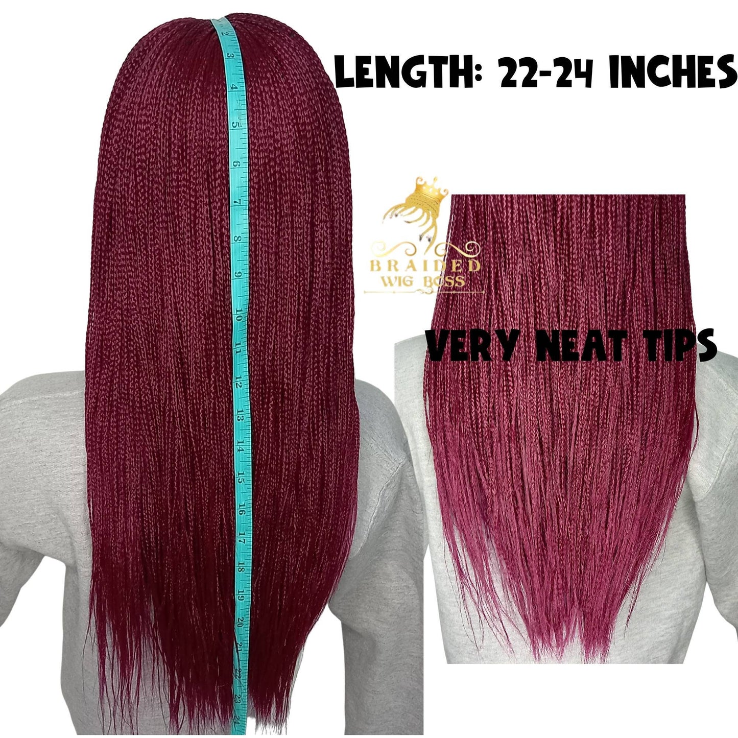 Micro braid wig on 2 by 4 lace front color 900 burgundy 20 inches, Short Synthetic Braid Wig for Black Women