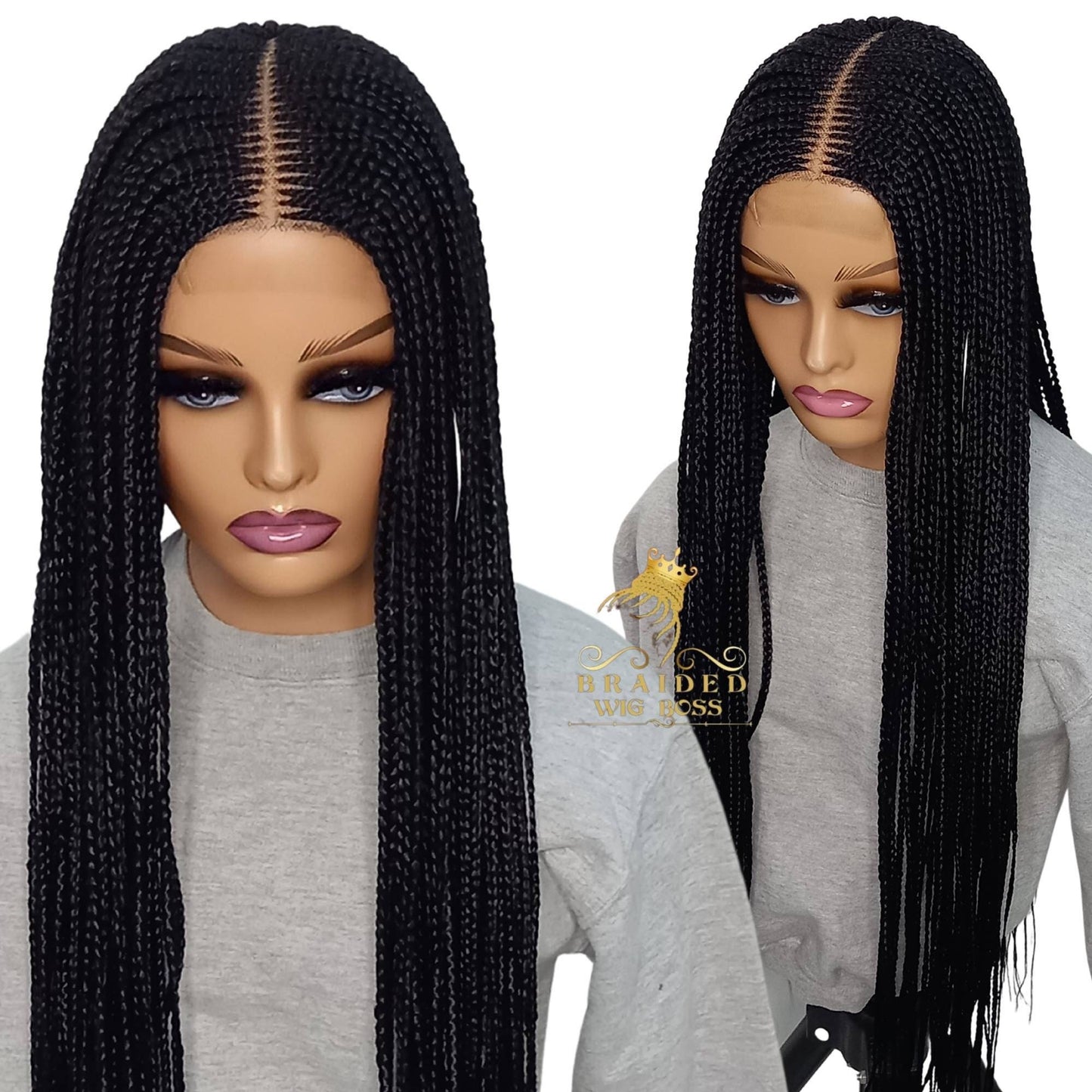 Cornrow braided wig on 2 by 6 Kim K closure lace front for women 32 inches long Long Light Weight Box Braid Wig for Black Women