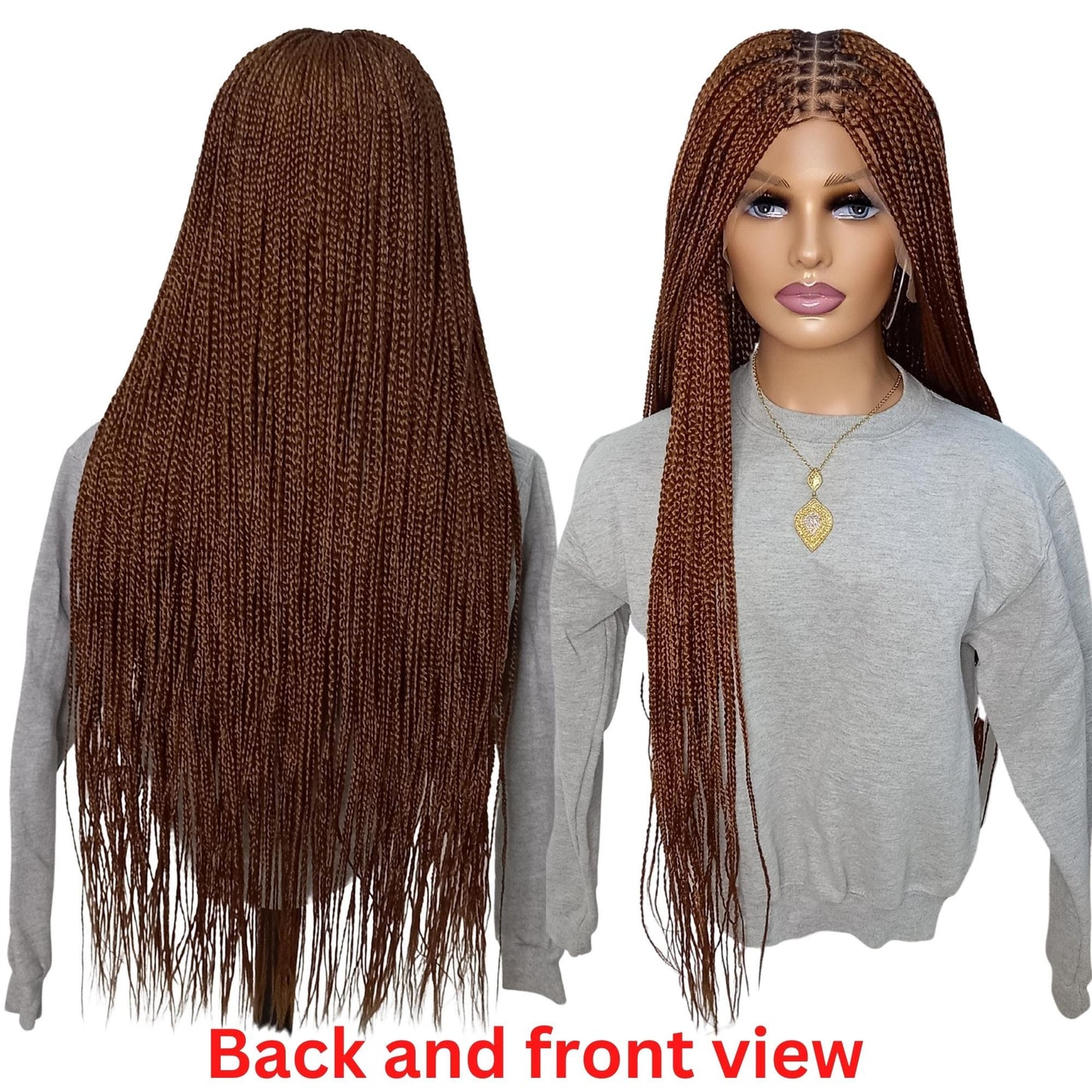 Knotless Auburn Braids Wig with 13X6 Lace Front and Baby Hair for Black Women, 30 inches, braided wigs for black women also in other colors