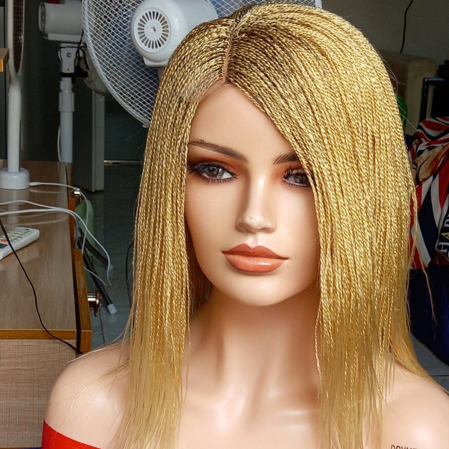 Blonde Micro Twist Wig for Black Women, Short Length Braided Lace Front Wig with Micro Million Twists, Synthetic Hair Wig with Baby Hair