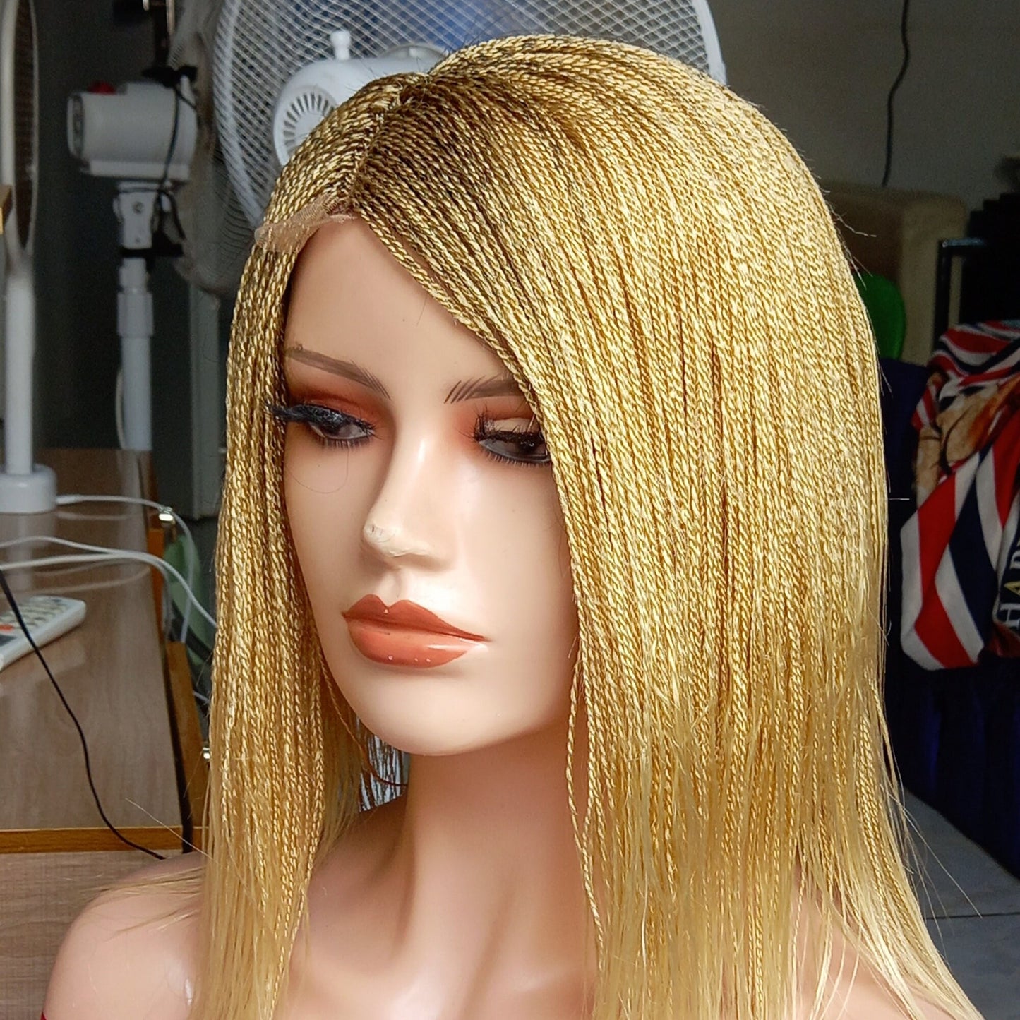 Blonde Micro Twist Wig for Black Women, Short Length Braided Lace Front Wig with Micro Million Twists, Synthetic Hair Wig with Baby Hair