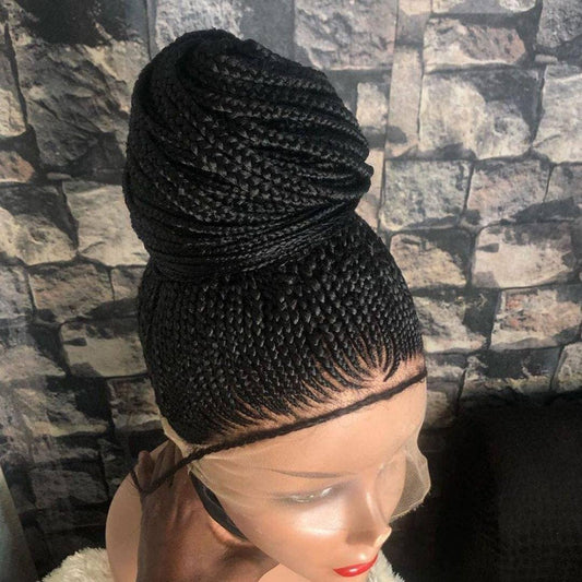 Updo Cornrow Braided Wig - Hand-Braided Lace Front Human Hair Wig for Black Women