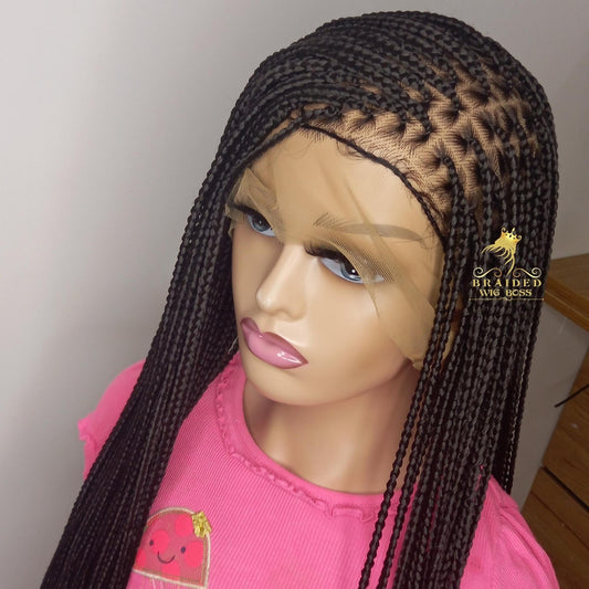 Ready to Ship Knotless braided wigs for black women human hair lace front 30" New Black box braid wig