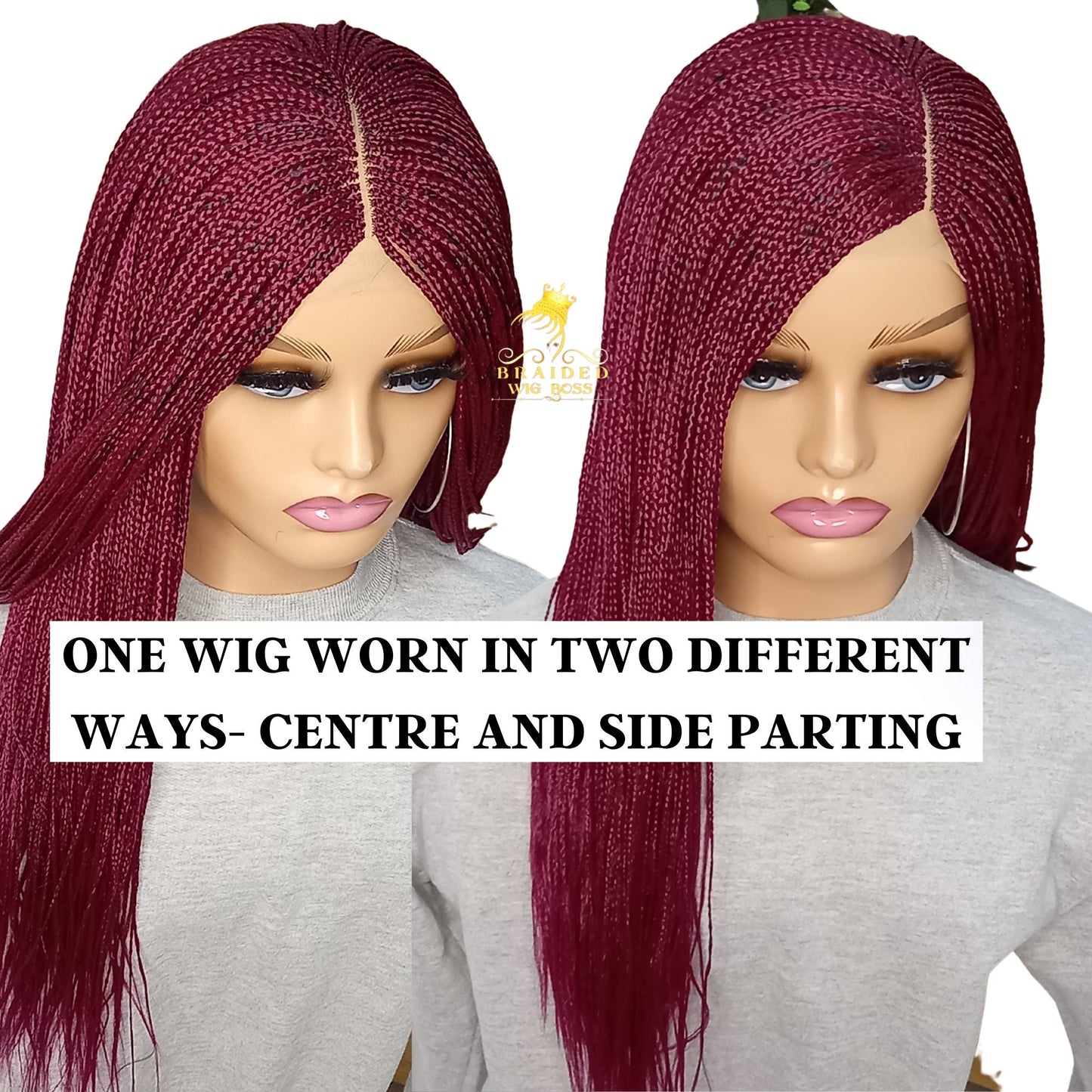 Micro Braid Wig on 2*4 Braided Lace Front Wig, Synthetic braided wig for black women, beginner-friendly handmade glueless box braid wig