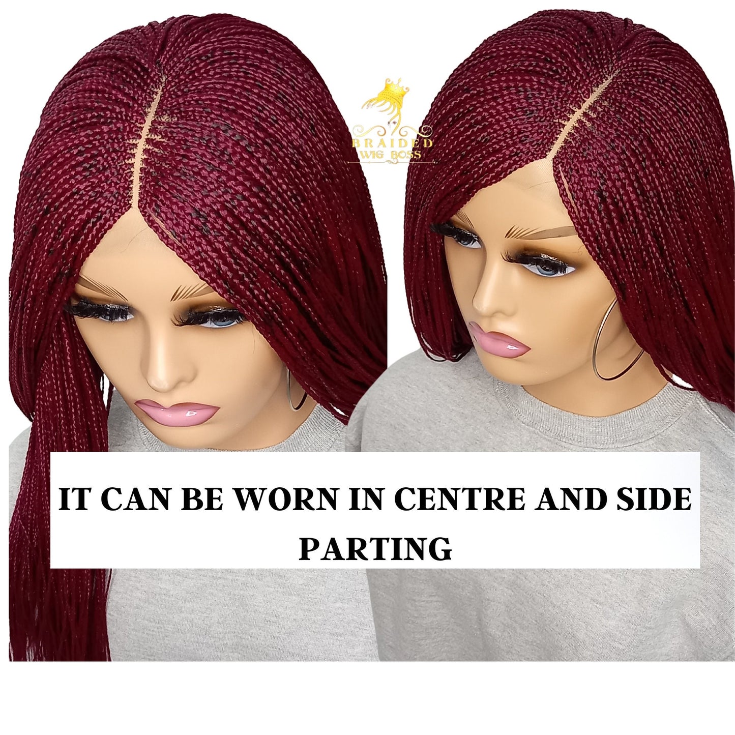 Micro Braid Wig on 2*4 Braided Lace Front Wig, Synthetic braided wig for black women, beginner-friendly handmade glueless box braid wig