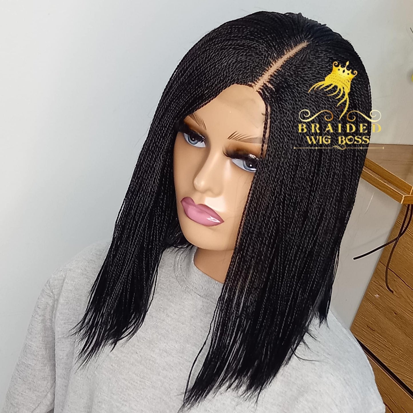 12" Short Micro Twist Braided Wig on 2*4 Lace Front Left Side Parting Available in Other Colors Tiny  Synthetic Twisted Wigs for Black Women