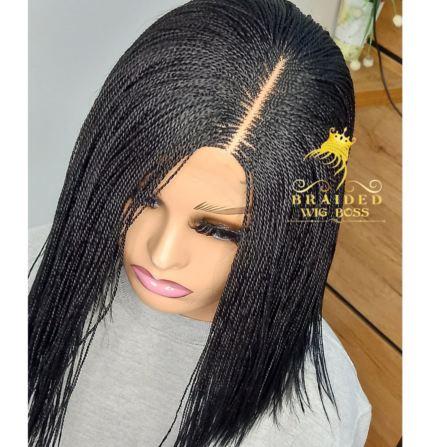 12" Short Micro Twist Braided Wig on 2*4 Lace Front Left Side Parting Available in Other Colors Tiny  Synthetic Twisted Wigs for Black Women