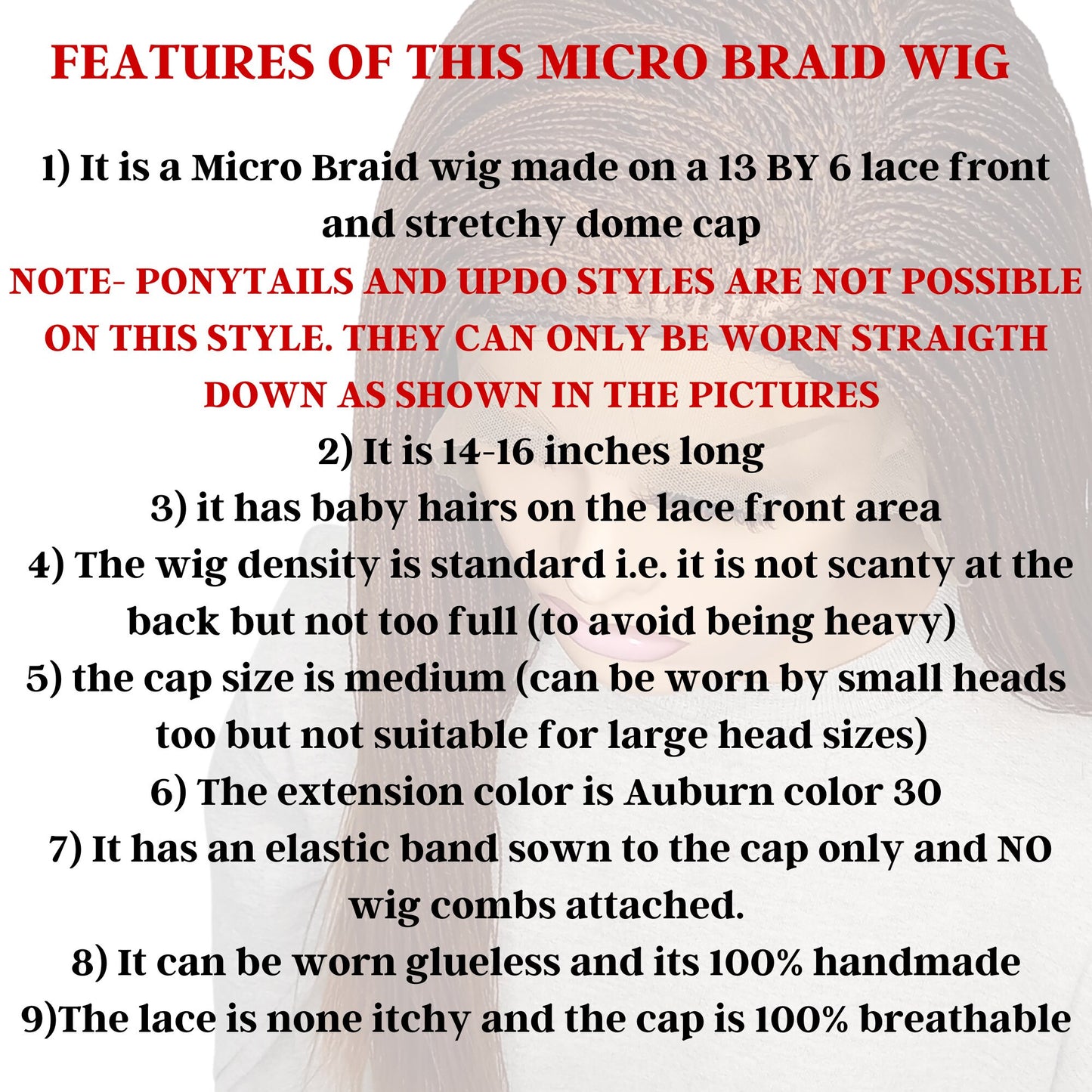 Micro Braided Wig for Black Women - 13x6 Braided Lace Wig, Auburn Color 30, 100% Handmade Box Braids Heat Resistant Synthetic with Baby Hair