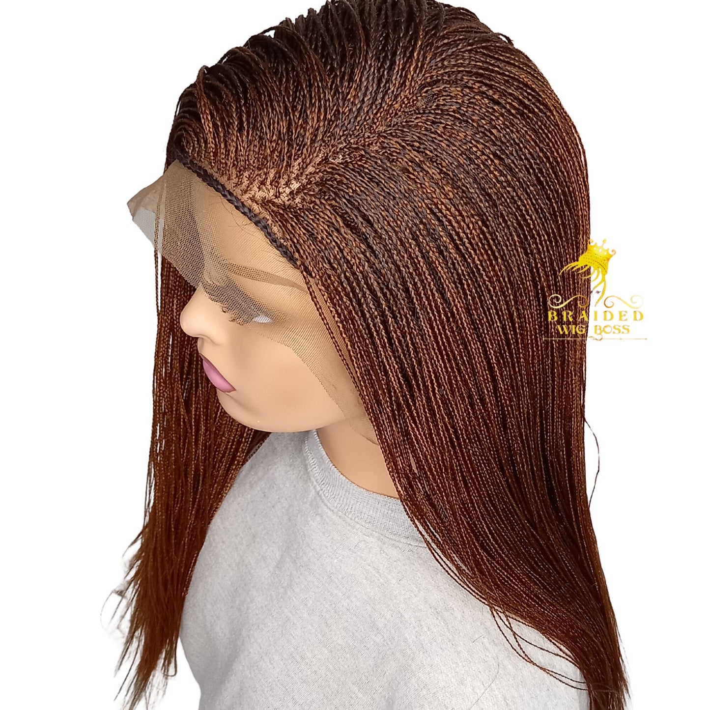 Micro Braided Wig for Black Women - 13x6 Braided Lace Wig, Auburn Color 30, 100% Handmade Box Braids Heat Resistant Synthetic with Baby Hair