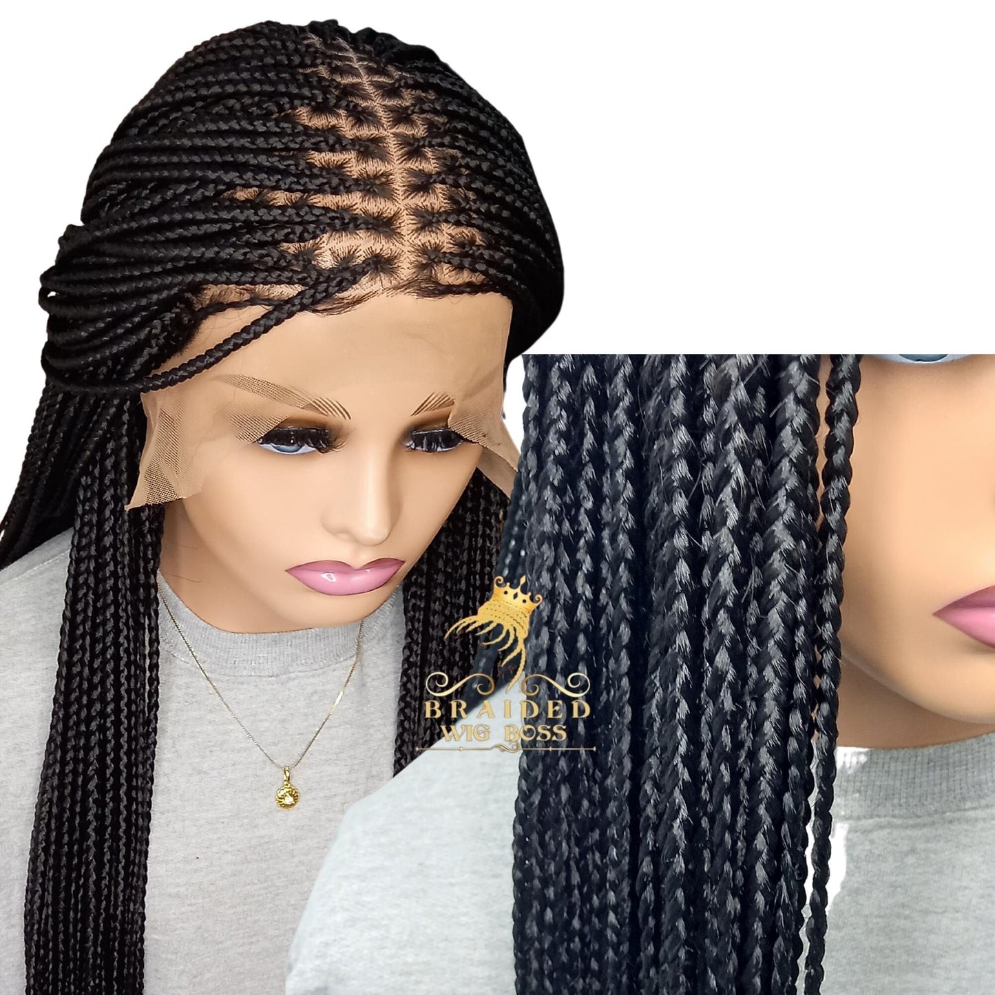 Knotless Braided Wig for Black Women | Synthetic Lace Front | 13x6 Box Braids in Color 2 | Available in Multiple Lengths and Colors