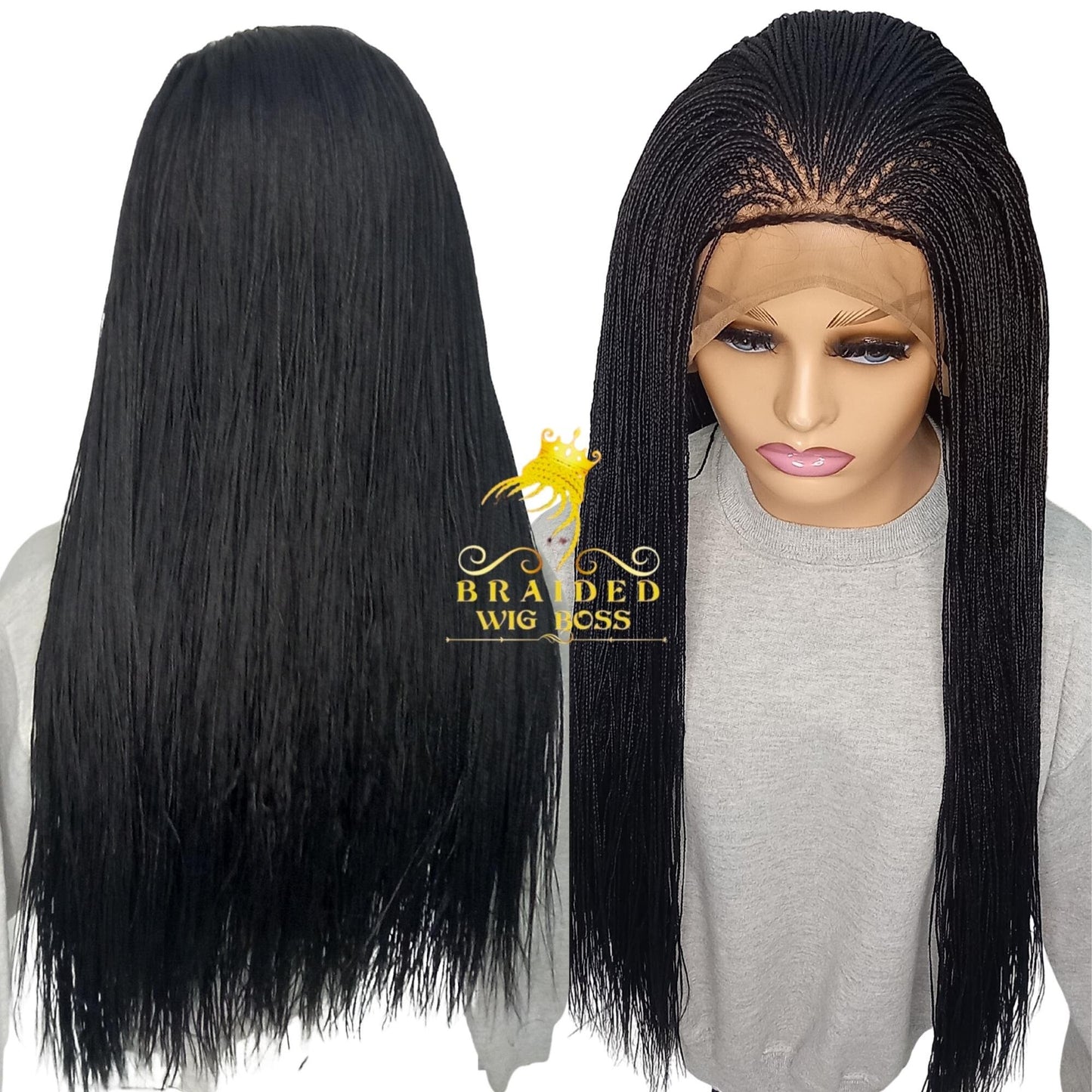 26 Inches Micro Braid Wig on 13*6 Lace Front Wig Color 1 New Synthetic Box Braids Braided Wigs for Black Women With Human Hair Baby Hairs