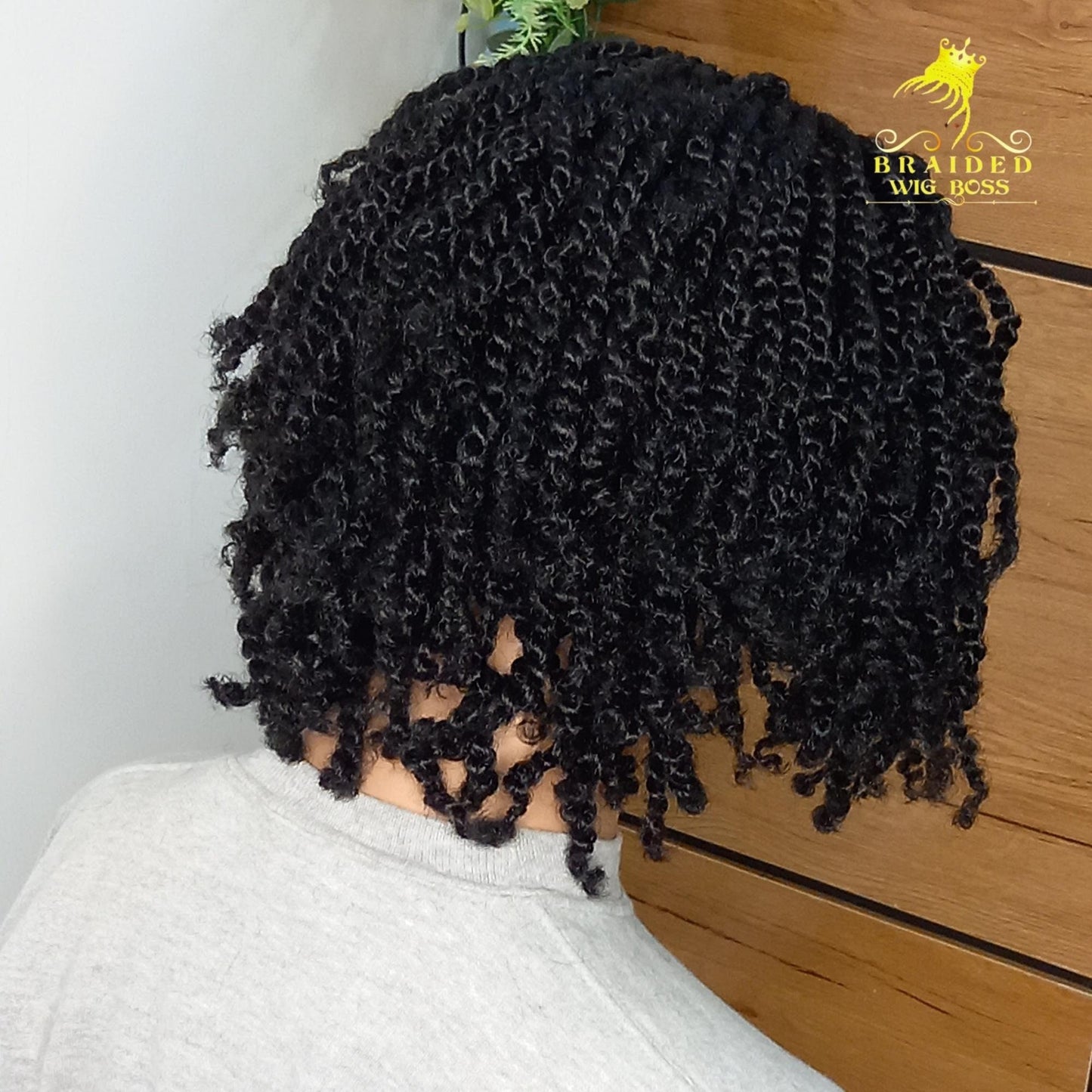 Kinky Crochet Braids Twist Wig On a 4 By 4 Braided Lace Front 8-10 inches Afro Braids Curly Handmade Glueless Braided Wig for Black Women