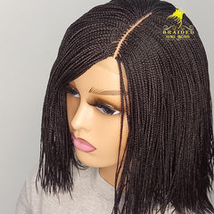 Short Micro Braid Wig on 2 By 4 Lace Front Color 2 Without Baby Hairs 10 Inches Glueless Braided Lace Wig for Black Women