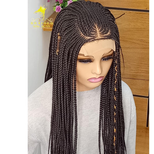 Cornrow Wig on 4x4 Lace Front 30" Long Box Braid Braided Wig for Black Women in Color 2 Handmade Protective Hairstyle Natural Looking Braids