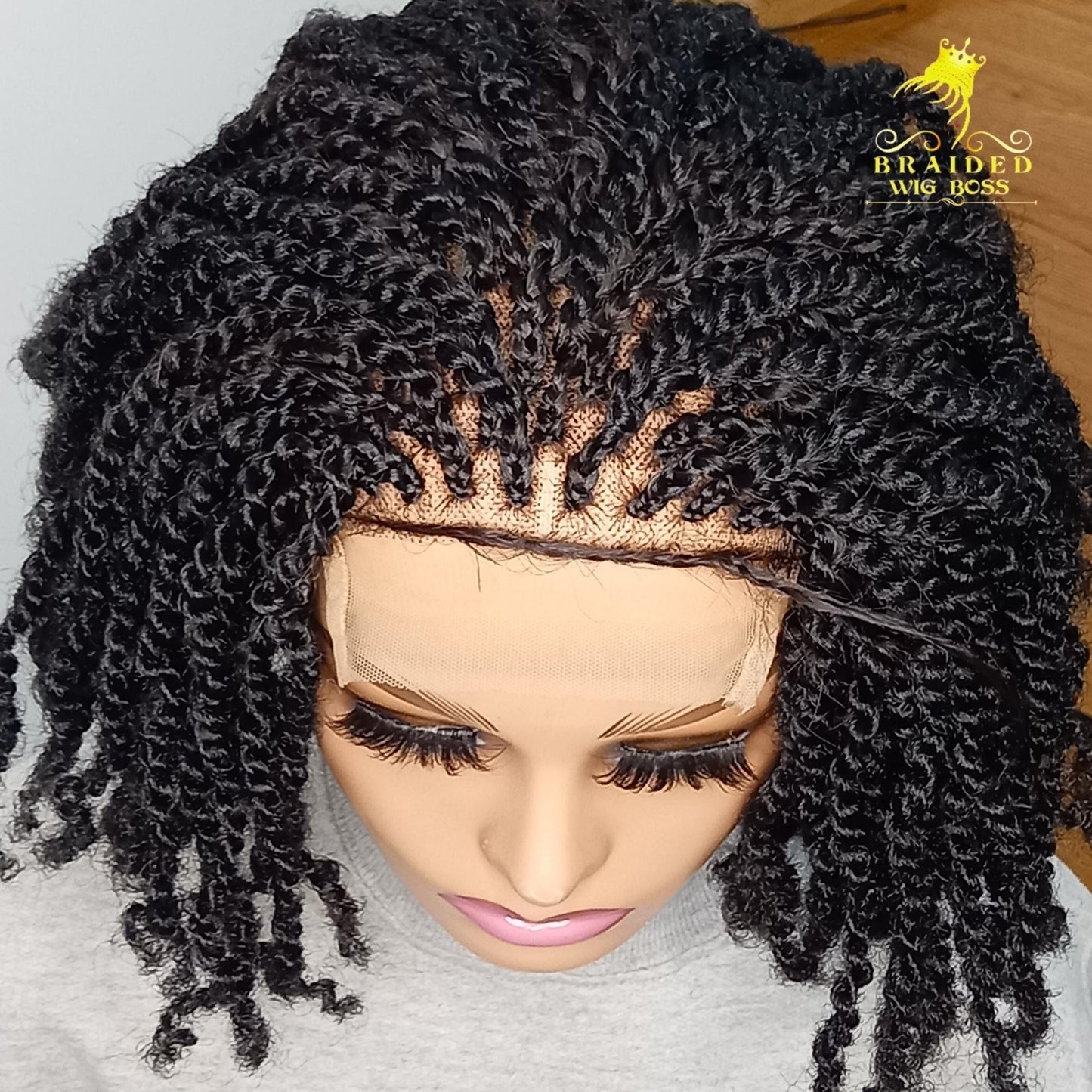 Kinky Crochet Braids Twist Wig On a 4 By 4 Braided Lace Front 8-10 inches Afro Braids Curly Handmade Glueless Braided Wig for Black Women