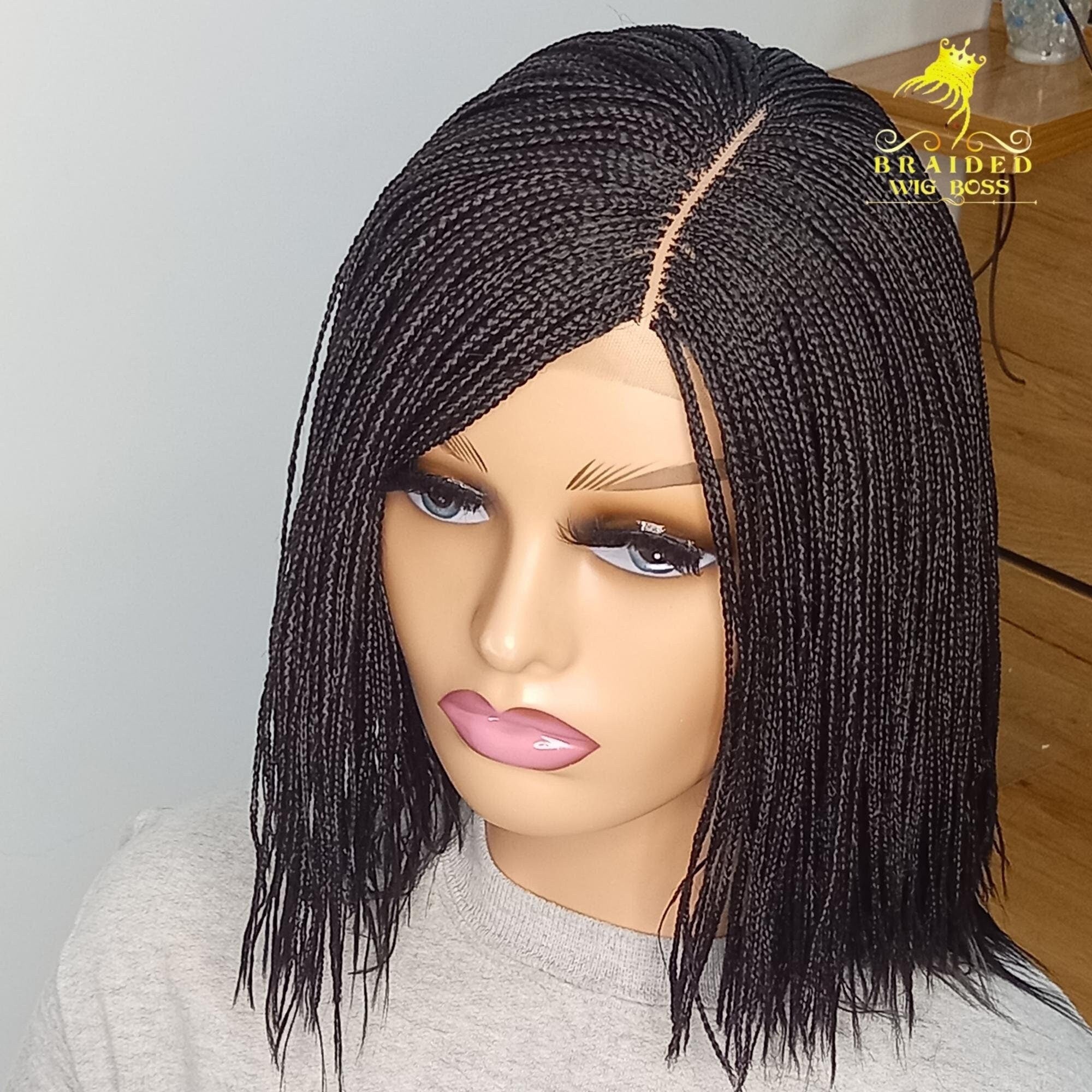 10 Inches Short Micro Braid Wig on 2 By 4 Lace Front Color 2 Glueless Braided Lace Wig for Black Women BRAIDED WIG BOSS