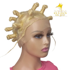 Blonde Bantu Knot Wig On Braided Full Lace Wig For Black Women- Short braid wig