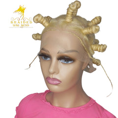 Blonde Bantu Knot Wig On Braided Full Lace Wig For Black Women- Short braid wig