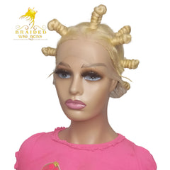 Blonde Bantu Knot Wig On Braided Full Lace Wig For Black Women- Short braid wig