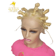Blonde Bantu Knot Wig On Braided Full Lace Wig For Black Women- Short braid wig