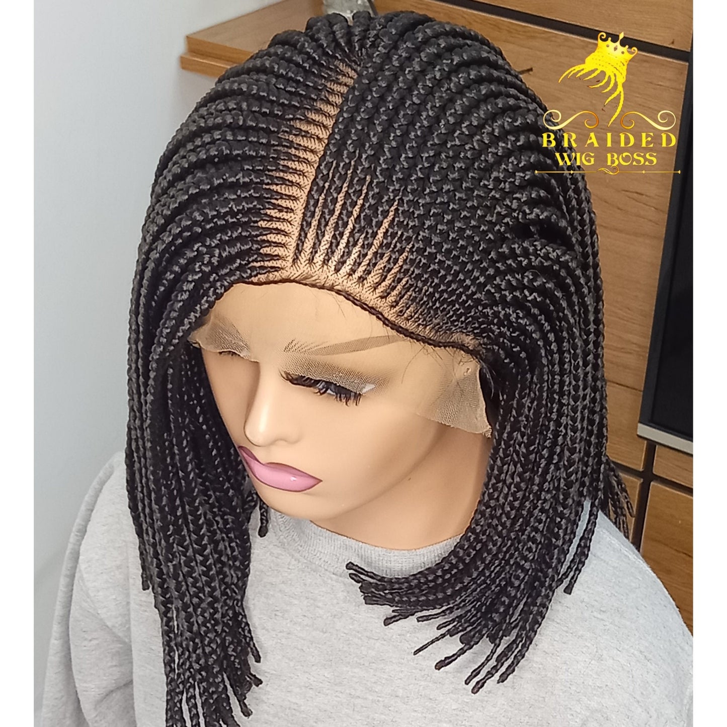 Short Bob Cornrow Braided Wig For Black Women On 13*6 Braided Lace Front Wigs Glueless Box Braid Wig Cornrow Wig Knotless Braid Wig