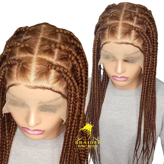 Box Braid Wigs For Women Color 30 Full Lace Braid Wig Braided Wig Synthetic Glueless Handmade Braided Lace Wig Knotless Braid Cornrow Wigs