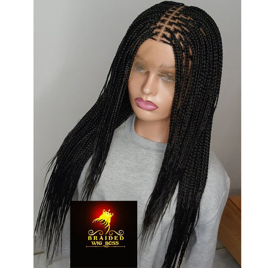 Ready to Ship Knotless braided wig for black women glueless full lace front closure wig cornrow dreadlock faux loc micro twist medium braids