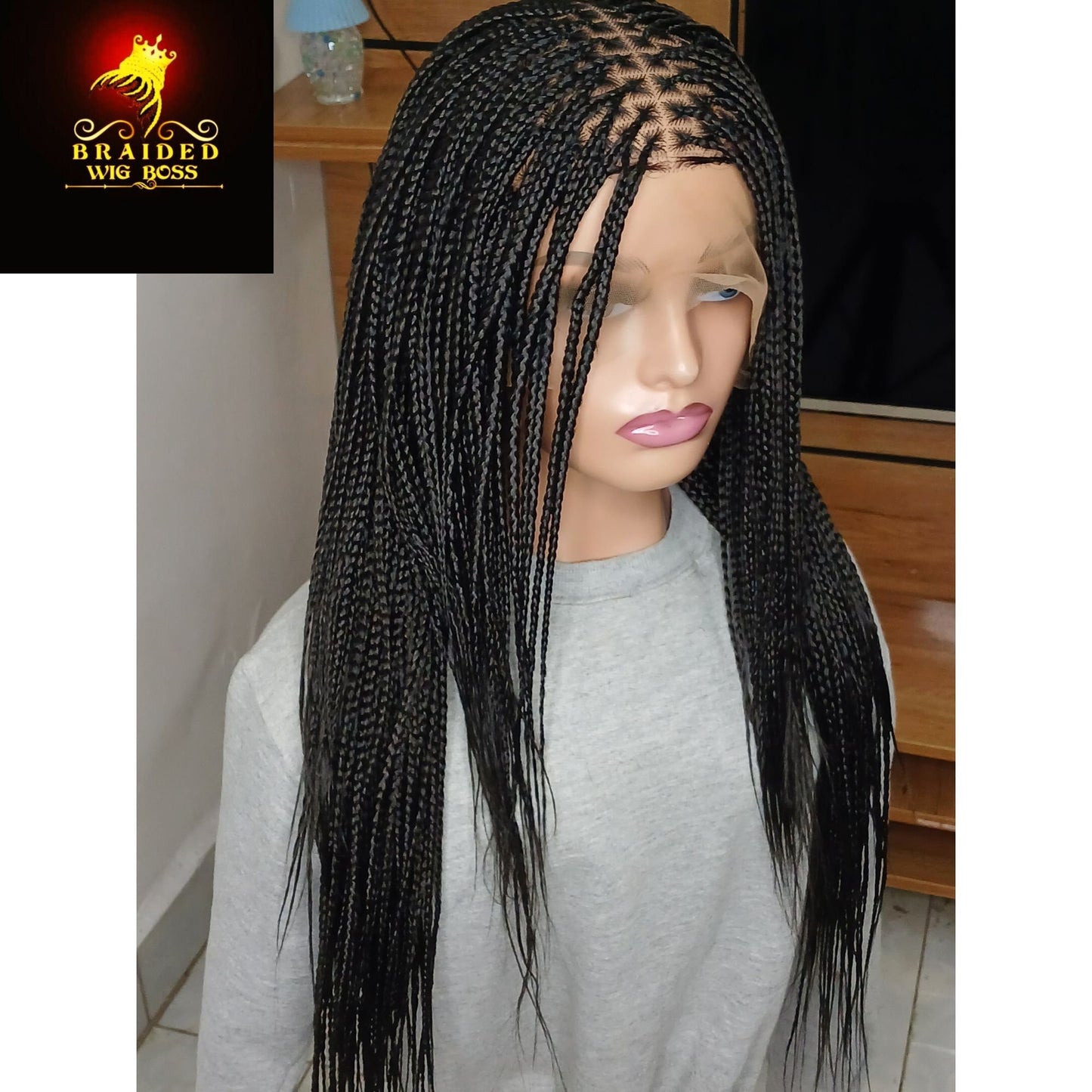 Ready to Ship Knotless braided wig for black women glueless full lace front closure wig cornrow dreadlock faux loc micro twist medium braids