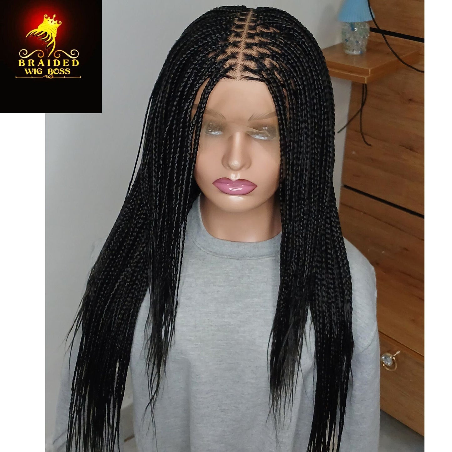 Ready to Ship Knotless braided wig for black women glueless full lace front closure wig cornrow dreadlock faux loc micro twist medium braids