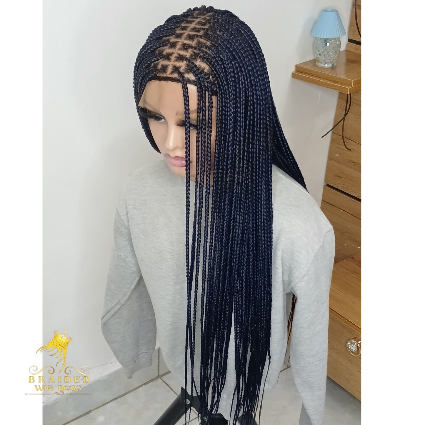 New Dark Blue Knotless Braid Wig Available on Full Lace Wig & Braided Lace Front Wig African Braided Wigs for Black Women Box Braid Wig