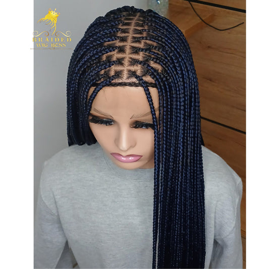 New Dark Blue Knotless Braid Wig Available on Full Lace Wig & Braided Lace Front Wig African Braided Wigs for Black Women Box Braid Wig