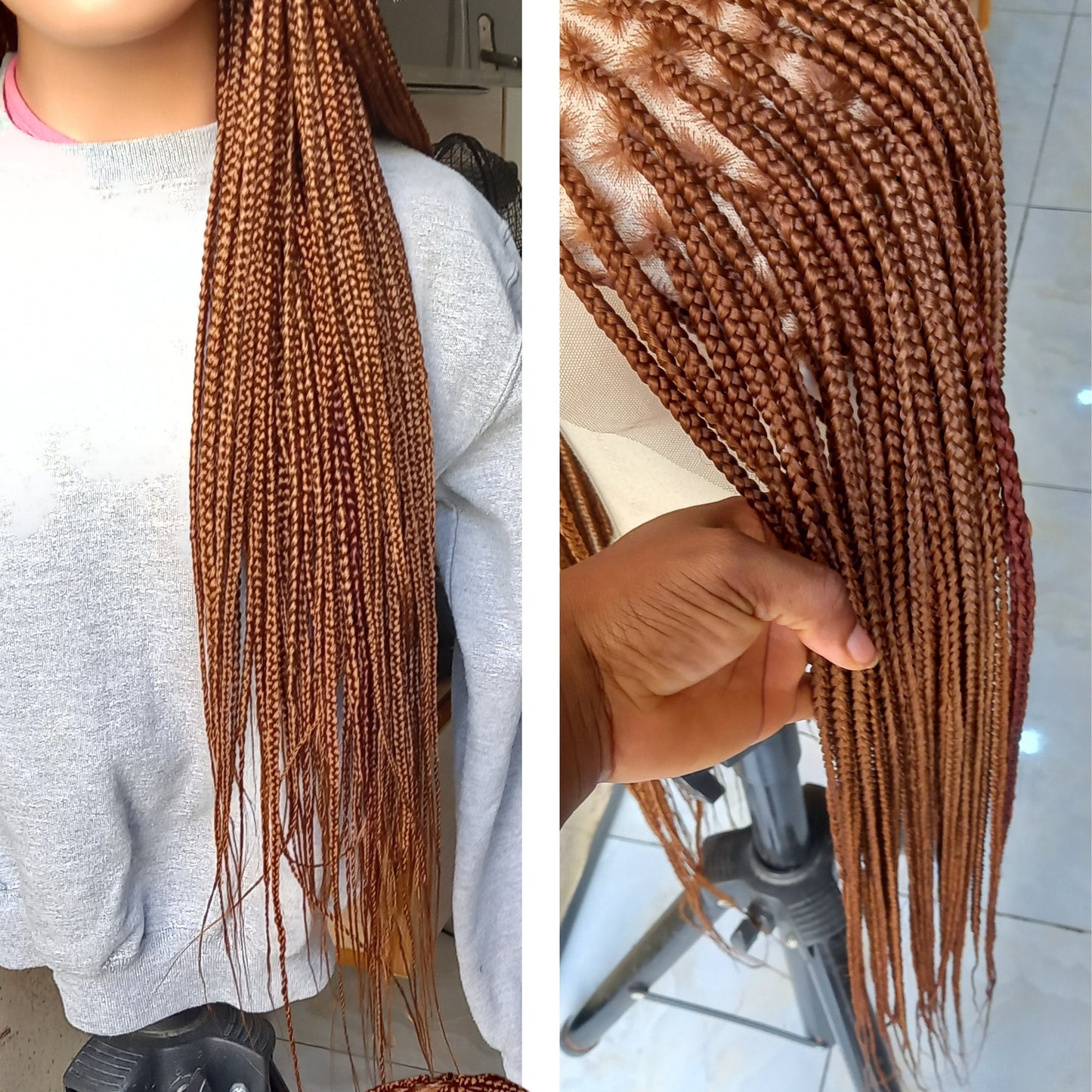 30" Knotless Braided Wigs For Black Women With Human Hair Baby Hairs Light Auburn Color 30 Available In Braided Lace Front & Full Lace Wig