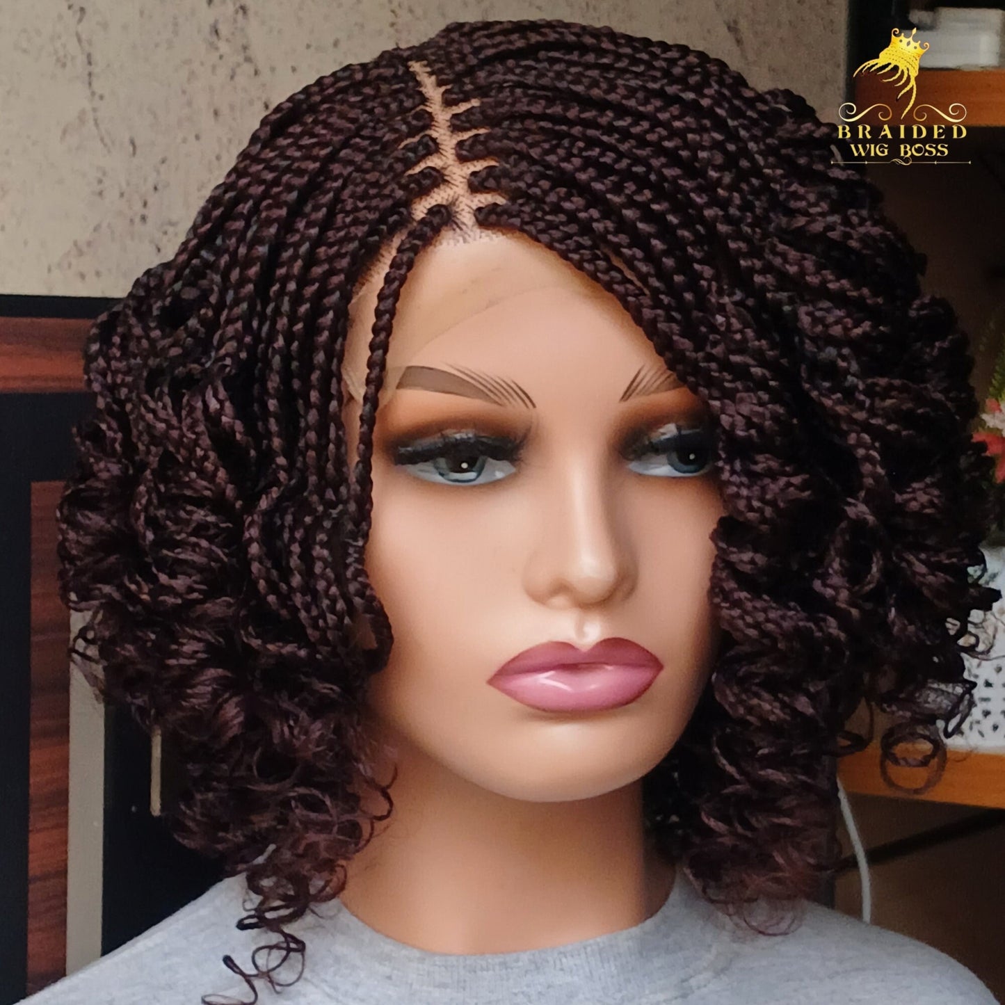 Short Curly Box Braid Wig For Black Women On a 6 by 6 Lace Front Wig Box Braided Wig on Braided Lace Wig Available In All Colors