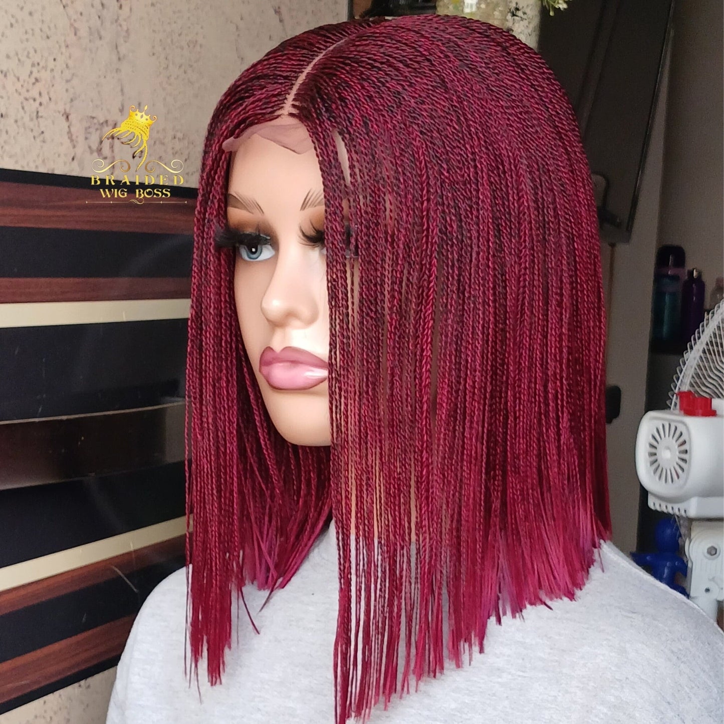 Blunt Cut Micro Twist Wig on 2 by 6 lace front braided wig  Braided Wig For Black Women Handmade Glueless Micro Braid Wig in all colors