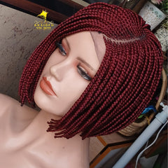 Short Bob Box Braided Wig for Black Women In Burgundy Color Cornrow Box Braid Wig Braided Lace Wig Glueless Braid wig Synthetic Braid wig