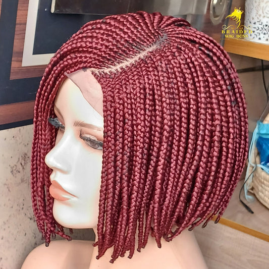 Short Bob Box Braided Wig for Black Women In Burgundy Color Cornrow Box Braid Wig Braided Lace Wig Glueless Braid wig Synthetic Braid wig