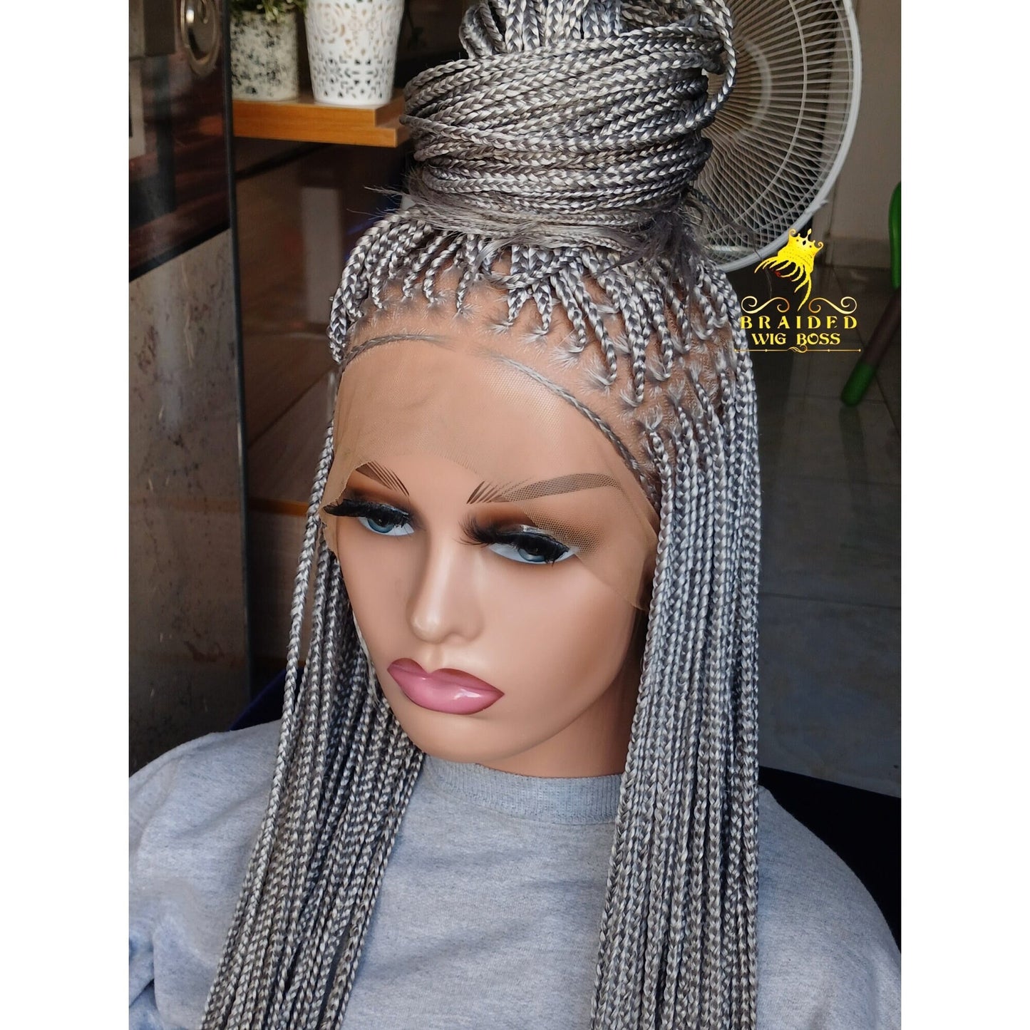 Knotless Braid Wig On Full Lace Wig Salt and Pepper Color Knotless Box Braid Braided Wig For Black Women Glueless Braid Wig braided Lace Wig