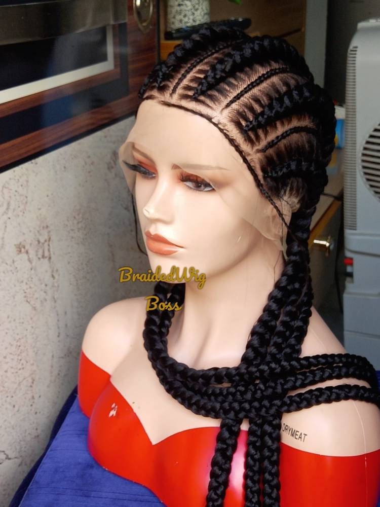 40 inches cornrow Full lace wigs Stitch feed-in braids wig Bleached knots cornrows wig braided wigs for black women box braids faux locs wig