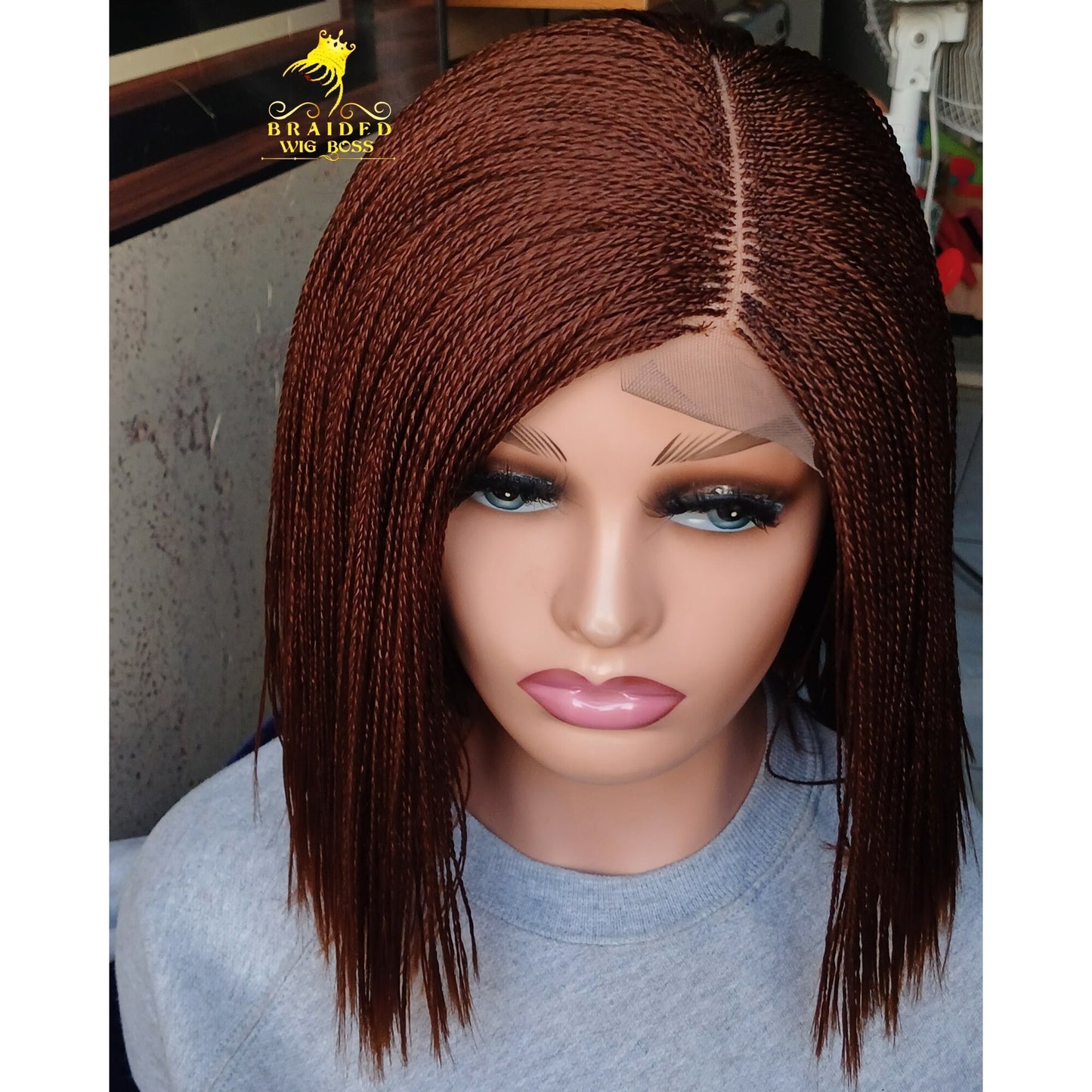 Short Micro Twist Wig on 2 by 6 Braided Lace Wig Auburn Color 30 Micro Braided Wigs for Black Women Available In All Colors Braid Wig