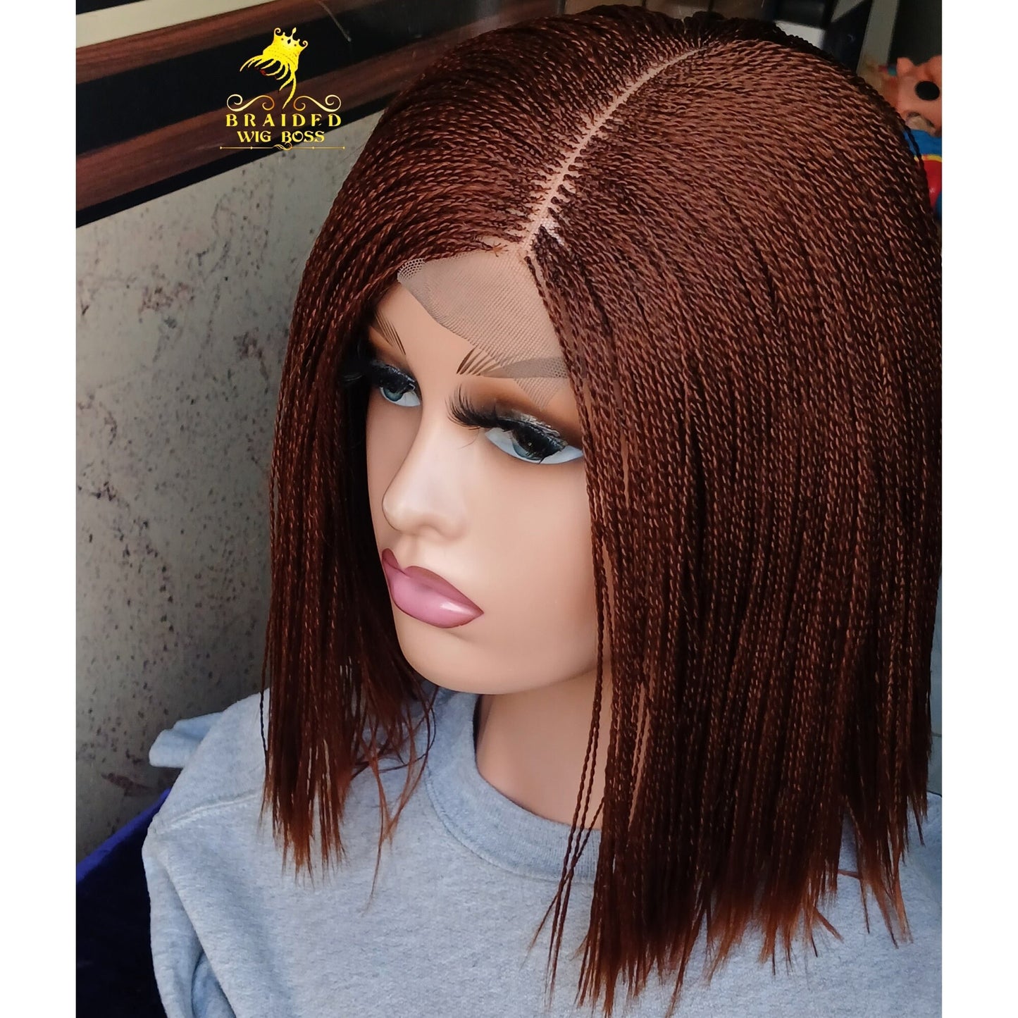 Short Micro Twist Wig on 2 by 6 Braided Lace Wig Auburn Color 30 Micro Braided Wigs for Black Women Available In All Colors Braid Wig