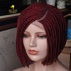 Short Bob Box Braided Wig for Black Women In Burgundy Color Cornrow Box Braid Wig Braided Lace Wig Glueless Braid wig Synthetic Braid wig