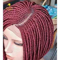 Short Bob Box Braided Wig for Black Women In Burgundy Color Cornrow Box Braid Wig Braided Lace Wig Glueless Braid wig Synthetic Braid wig