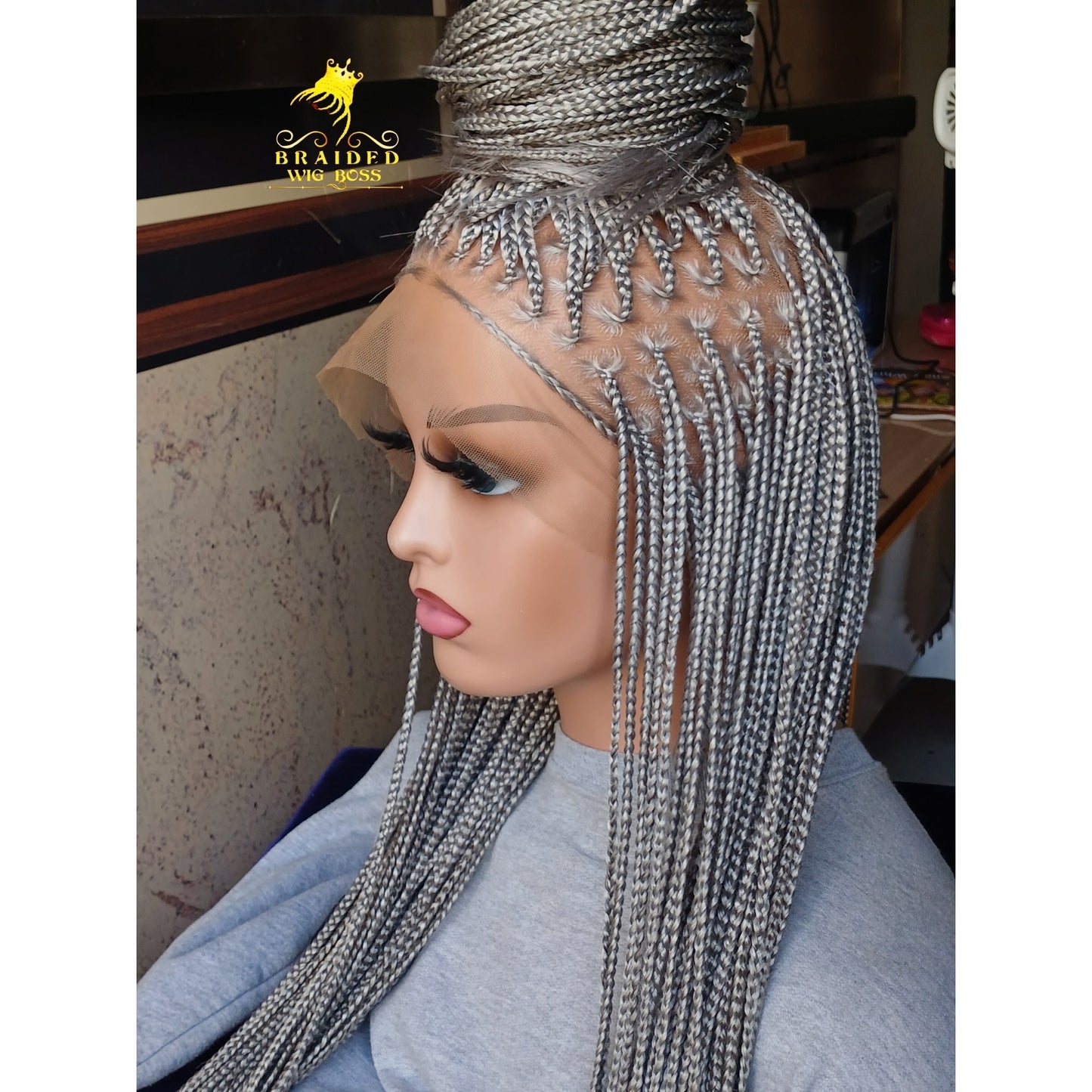 Knotless Braid Wig On Full Lace Wig Salt and Pepper Color Knotless Box Braid Braided Wig For Black Women Glueless Braid Wig braided Lace Wig